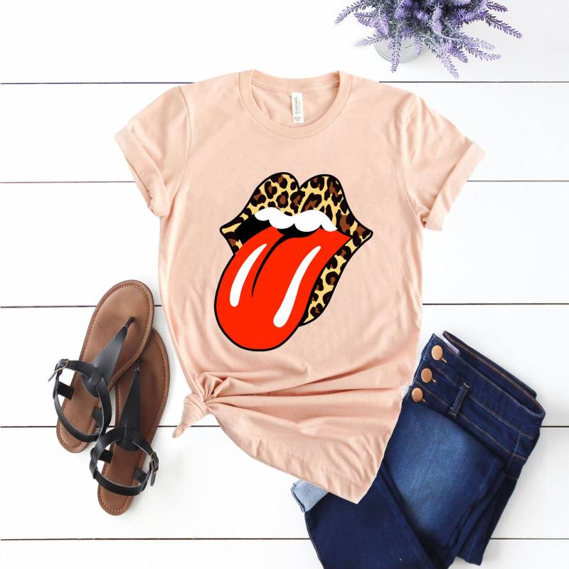 Crushtee Leopard Shirt, Rolling Stones Shirt, Rock n Roll Shirt, Rolling Stone, Tongue Shirt Long Sleeve Hoodie