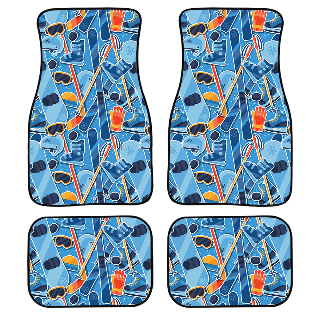 Skiing Equipment Pattern Print Front And Back Car Floor Mats, Front Car Mat