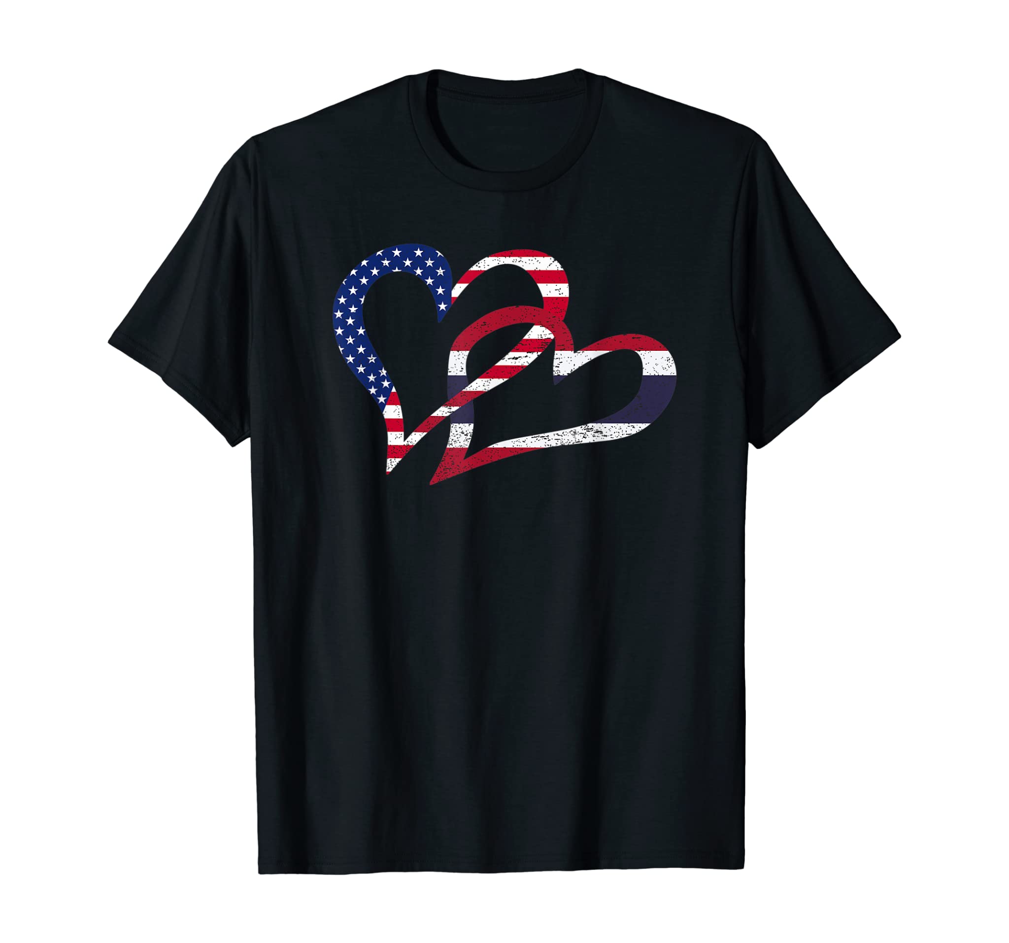 Flag Heart Thailand USA Thai Americans Pride Print T-Shirt