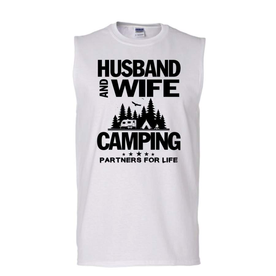 Husband And Wife Camping Partner For Life Shirt, Couple Shirt (Men’s Cotton Sleeveless)