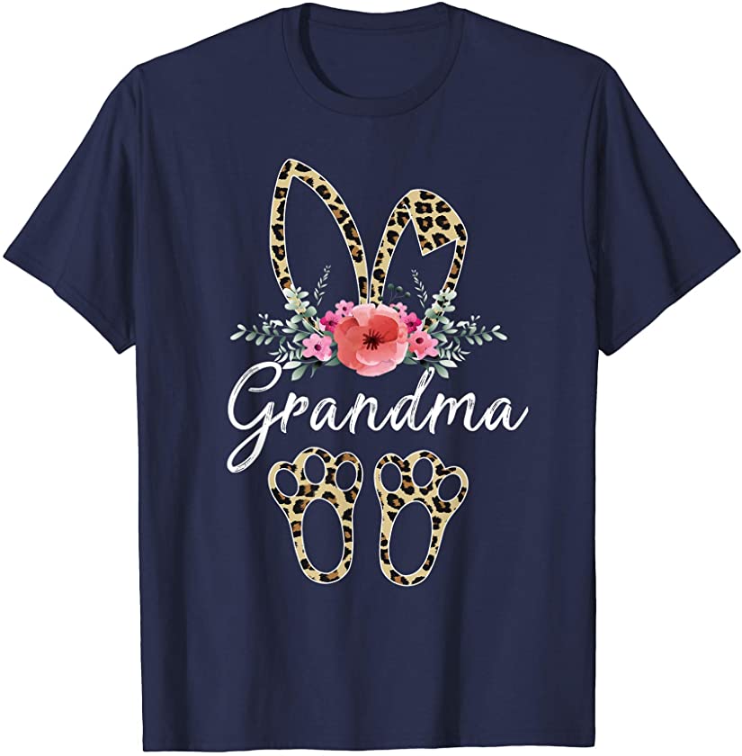 Mother’s Day Easter Shirt For Grandma Leopard Bunny Floral T-Shirt