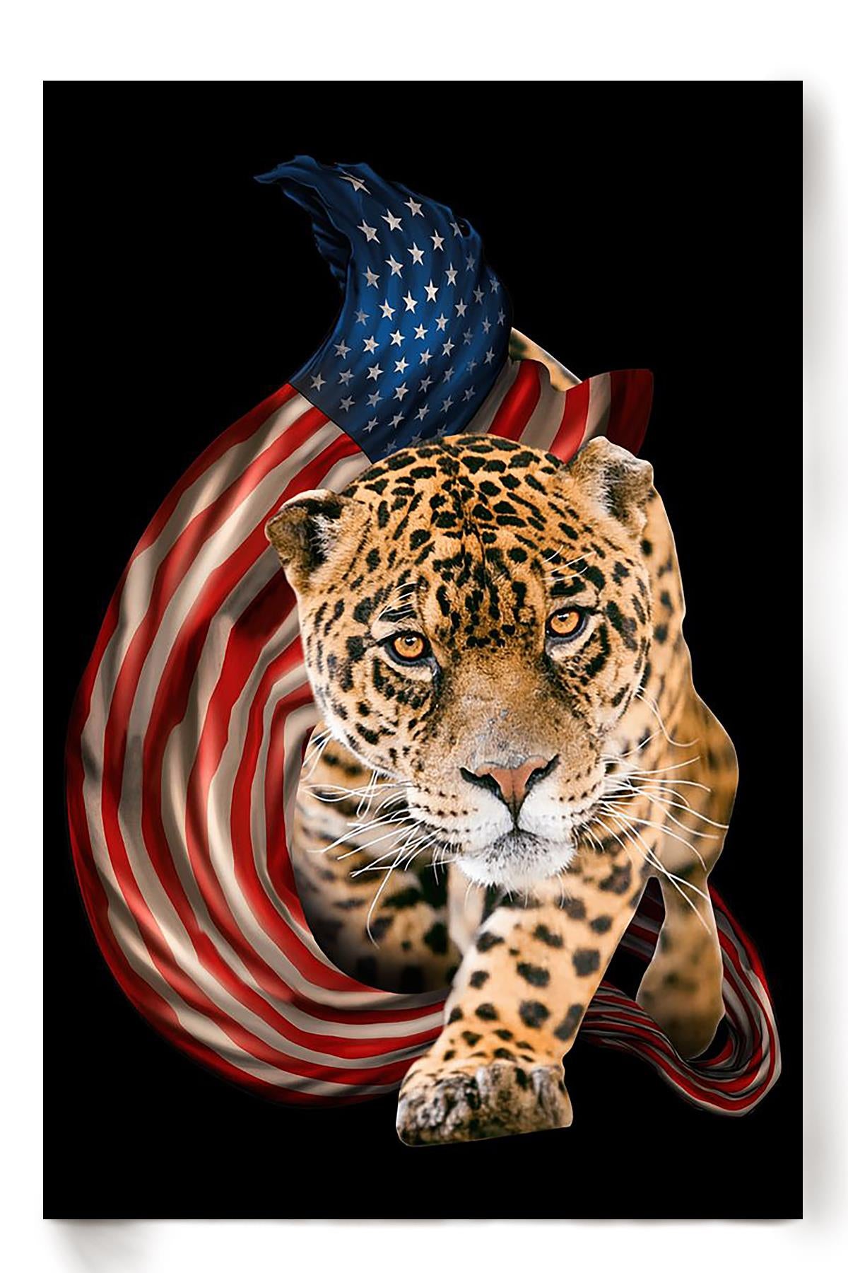 American Flame Leopard Wall Art For 4Th Of July Happy American Dependent’S Day Poster