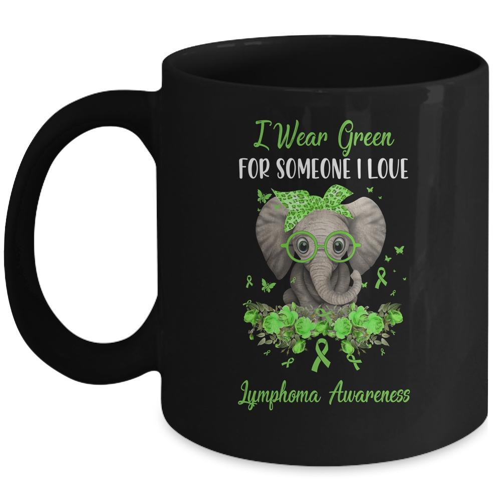 I Wear Green For Lymphoma Awareness Ribbon Elephant Mug