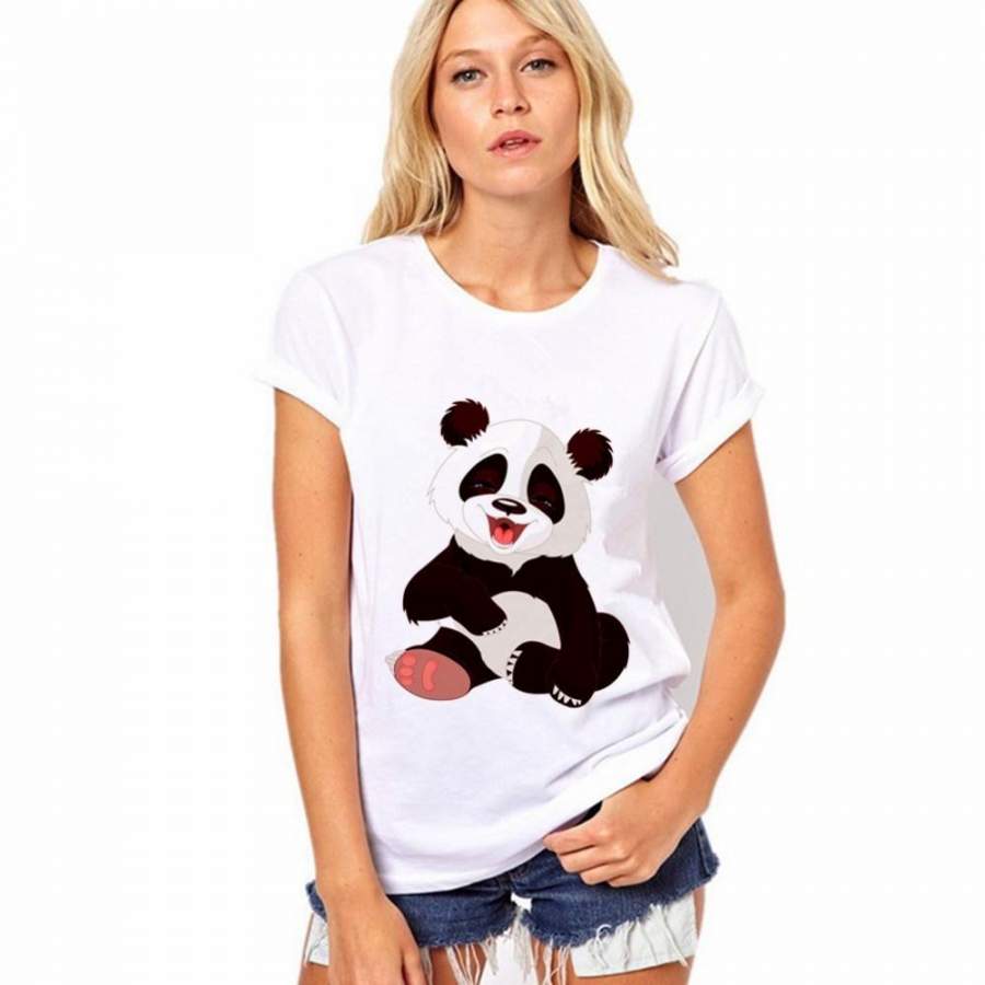 2017 Selling Fashion Round Collar T Shirt Print Finger Adorable Panda Cute T-Shirt Women Summer Clothes Casual