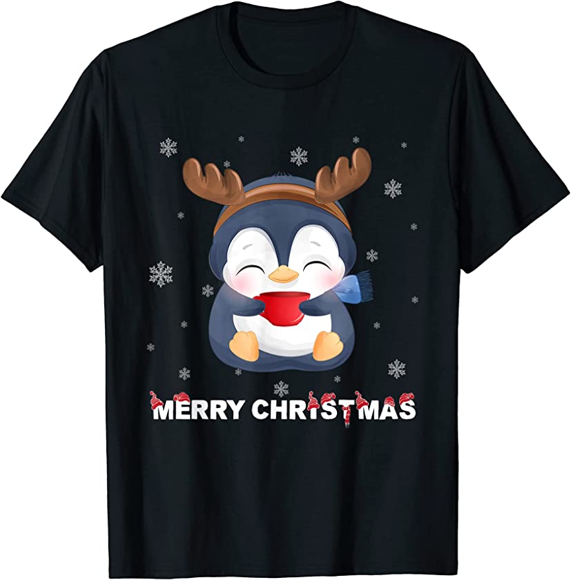 Reindeer Penguin Merry Christmas Kids Men Women T-Shirt