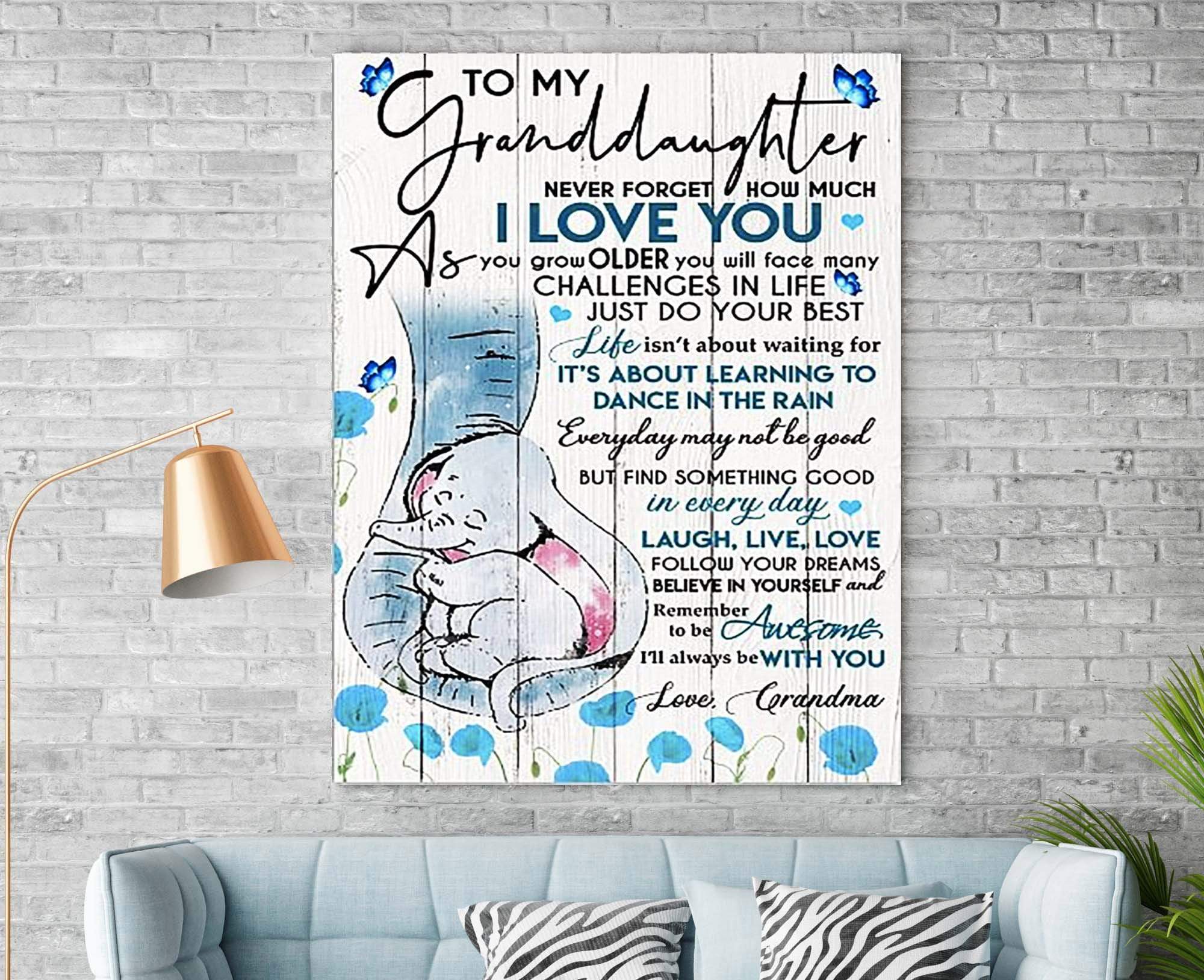 Gift For Mother Elephant Grandma To My Granddaughter, In Every Day Live Love Laugh Canvas Prints Poster Print, Wall Art Canvas, Poster Canvas Wall Decor