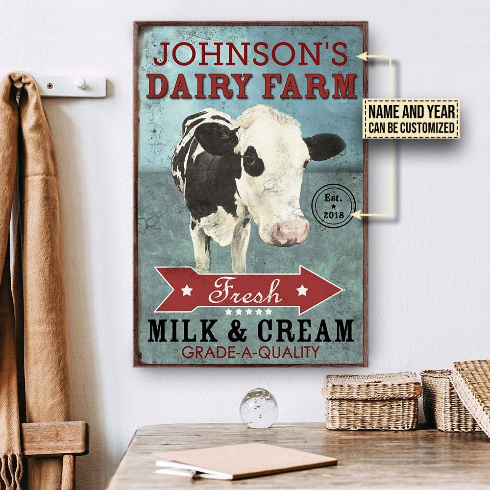 Aeticon Gifts Personalized Cow Dairy Farm Canvas Mom Dad Gift Home Decor