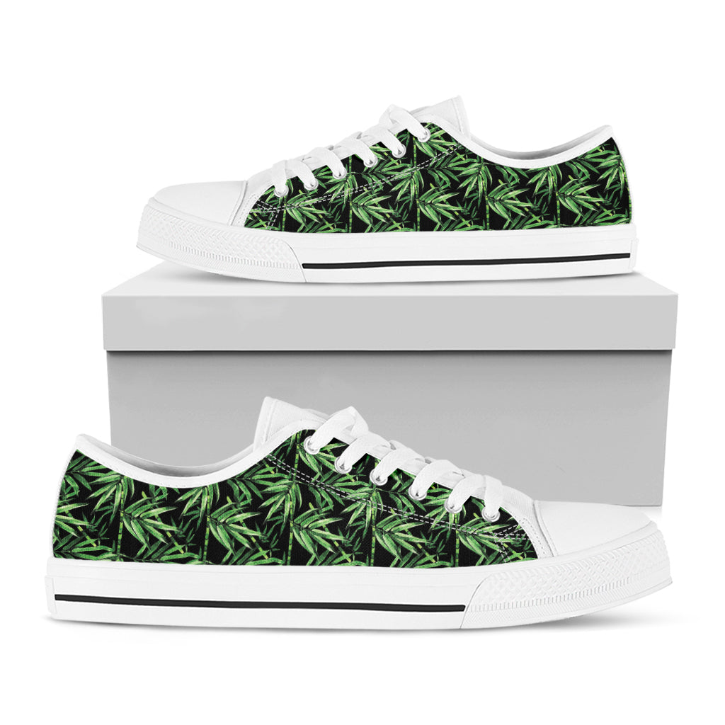 Watercolor Bamboo Pattern Print White Low Top Shoes