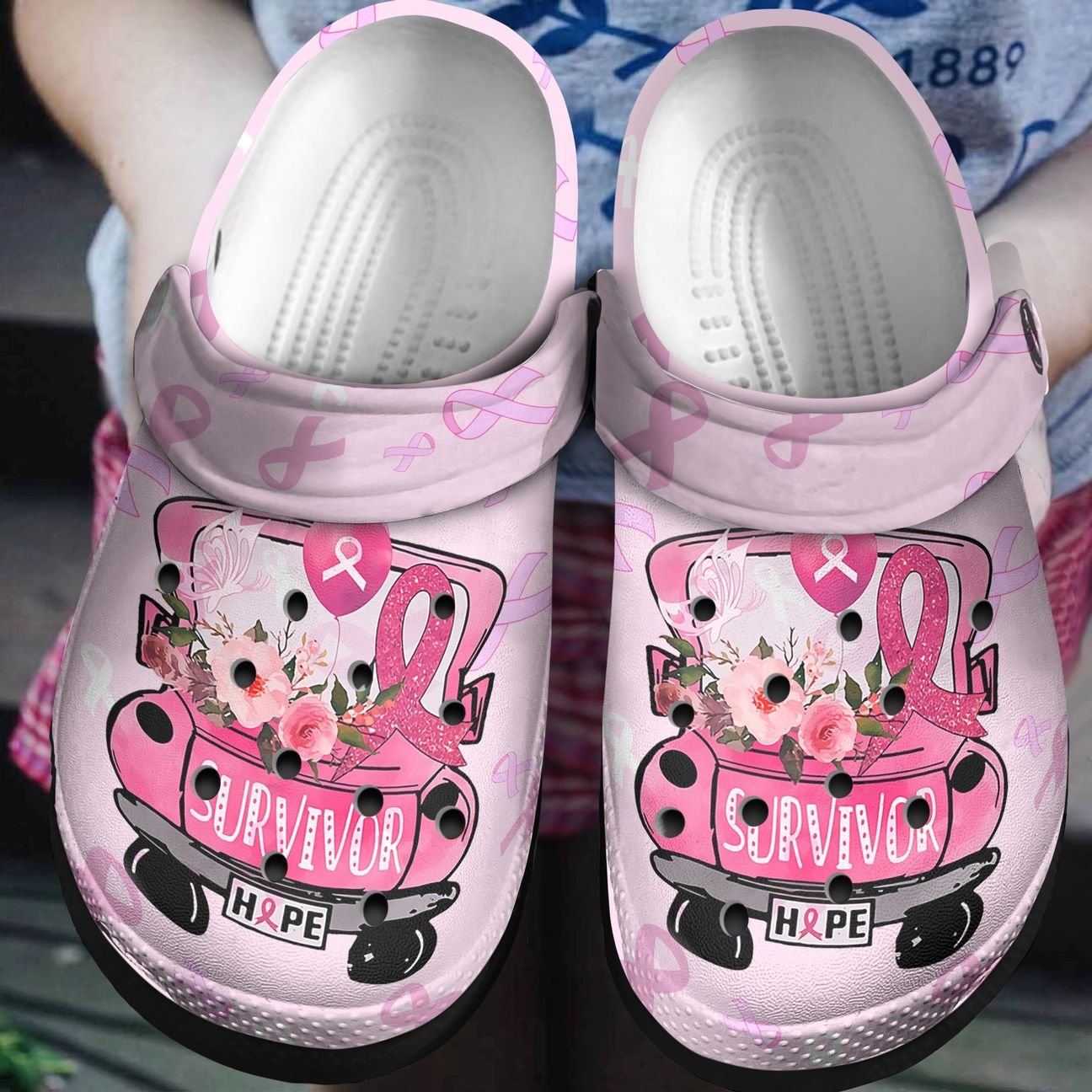 Breast Cancer Personalized Clog, Custom Name, Text, Color, Number Fashion Style For Women, Men, Kid, Print 3D Survivor Pink Ribbon Bus