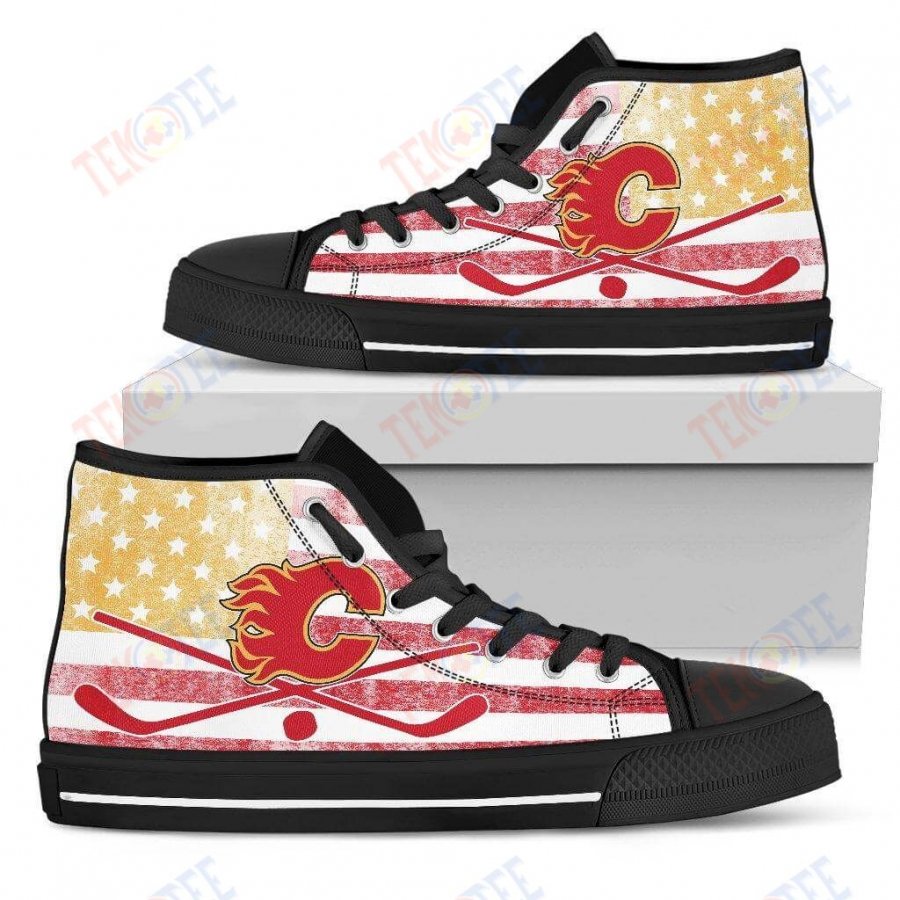 Mens Womens Calgary Flames High Top Shoes Flag Rugbytop Quality TMT942