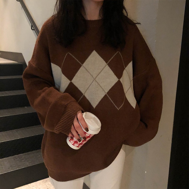 Winter Sweater for Women Pullovers Ladies Loose Oversized Knit 2022 Korean College Style Women Jumper Plaid Sweater 17184 alx