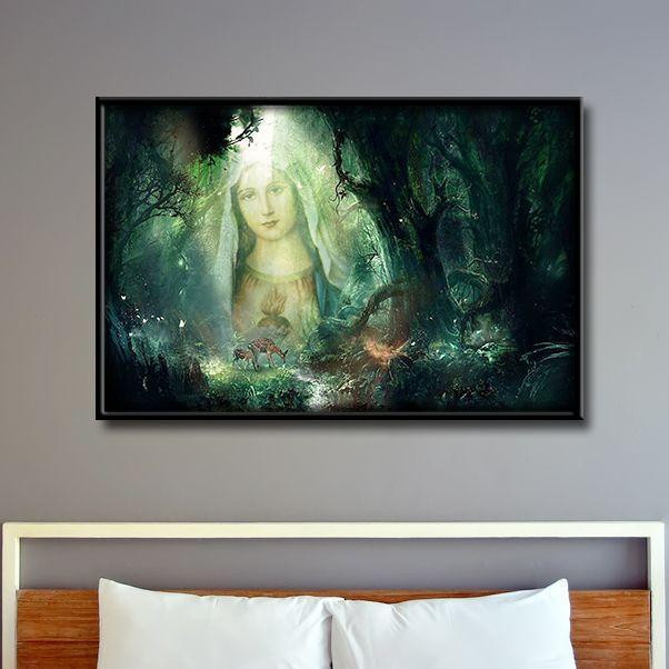 Virgin Mary In Peace Forest Poster Canvas Home Décor Birthday Gift For Women Girl Grandma Mom Daughter Friend