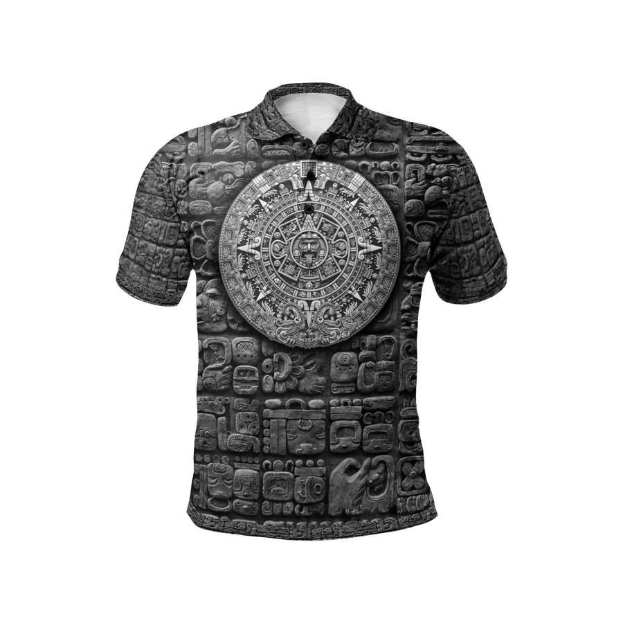 Aztec Warrior Polo Shirt – Mayan Calendar Aztec Hieroglyphic Mayan Polo Shirt Mexican