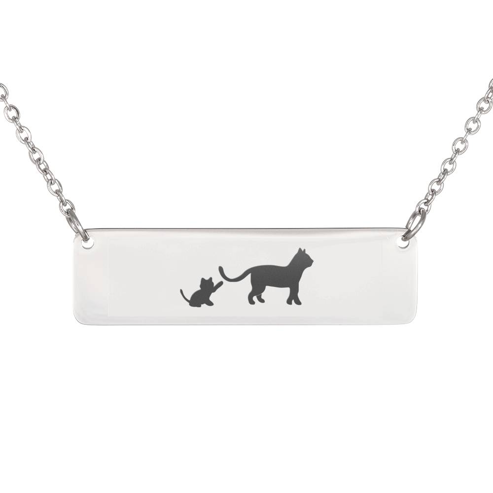 Personalized Mom Cat + 1 Kitten – Horizontal Bar Necklace