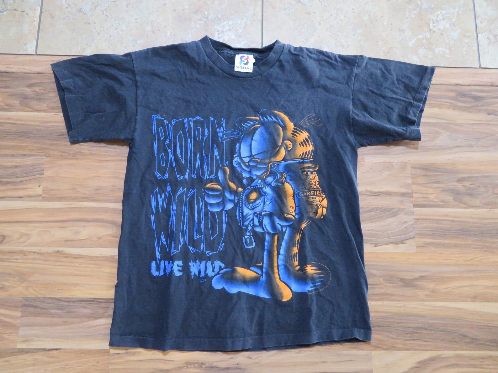 Vtg Garfield Born Wild Live Wild Black Blue T-Shirt