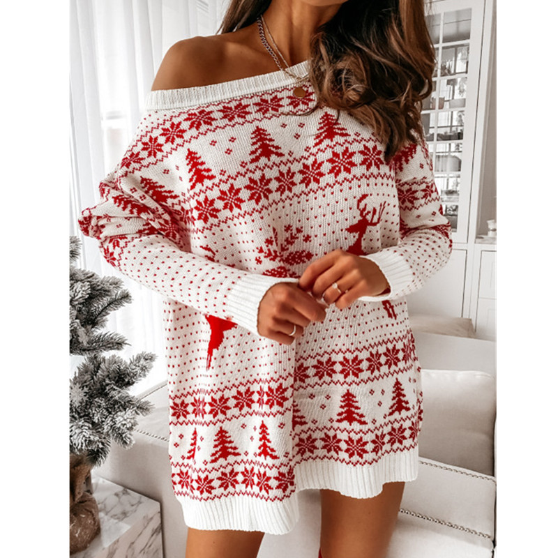 2022 Christmas Bodycon Knitted Dresses for Women New Year’s Clothes Xmas Girl Sweater Dress Long Sleeve Jumpers Vestido Knitwear alx