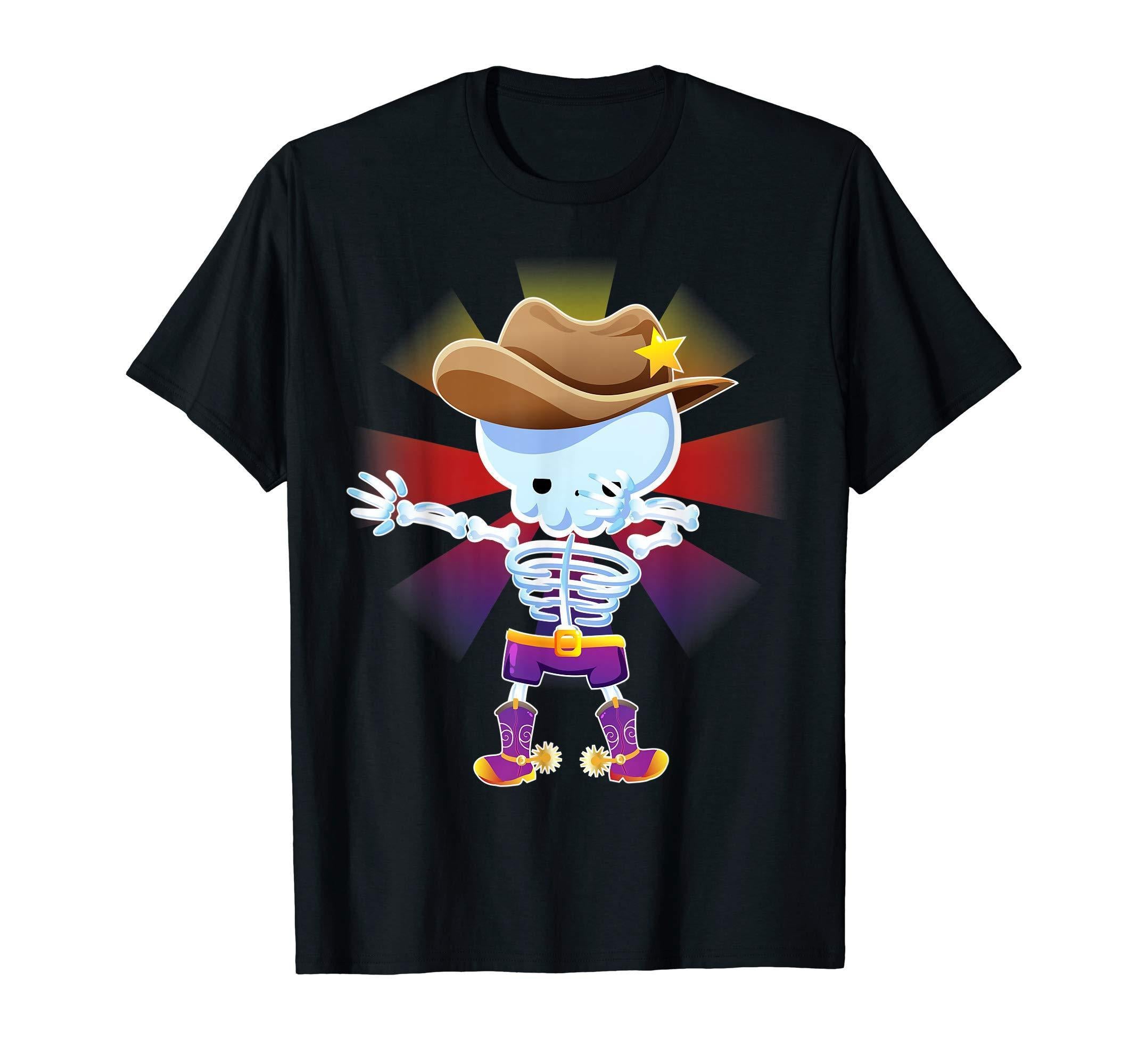 Dabbing For Candy Skeleton Gifts Cowboy Hat Halloween Kids T-Shirt