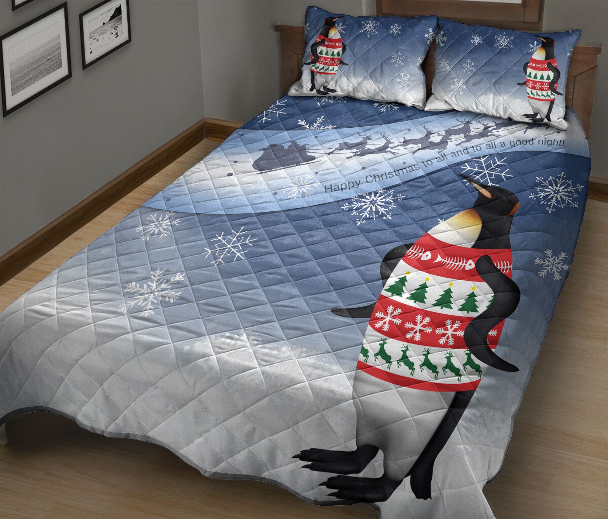 Happy Christmas Penguins G51116 – Quilt Bedding Set