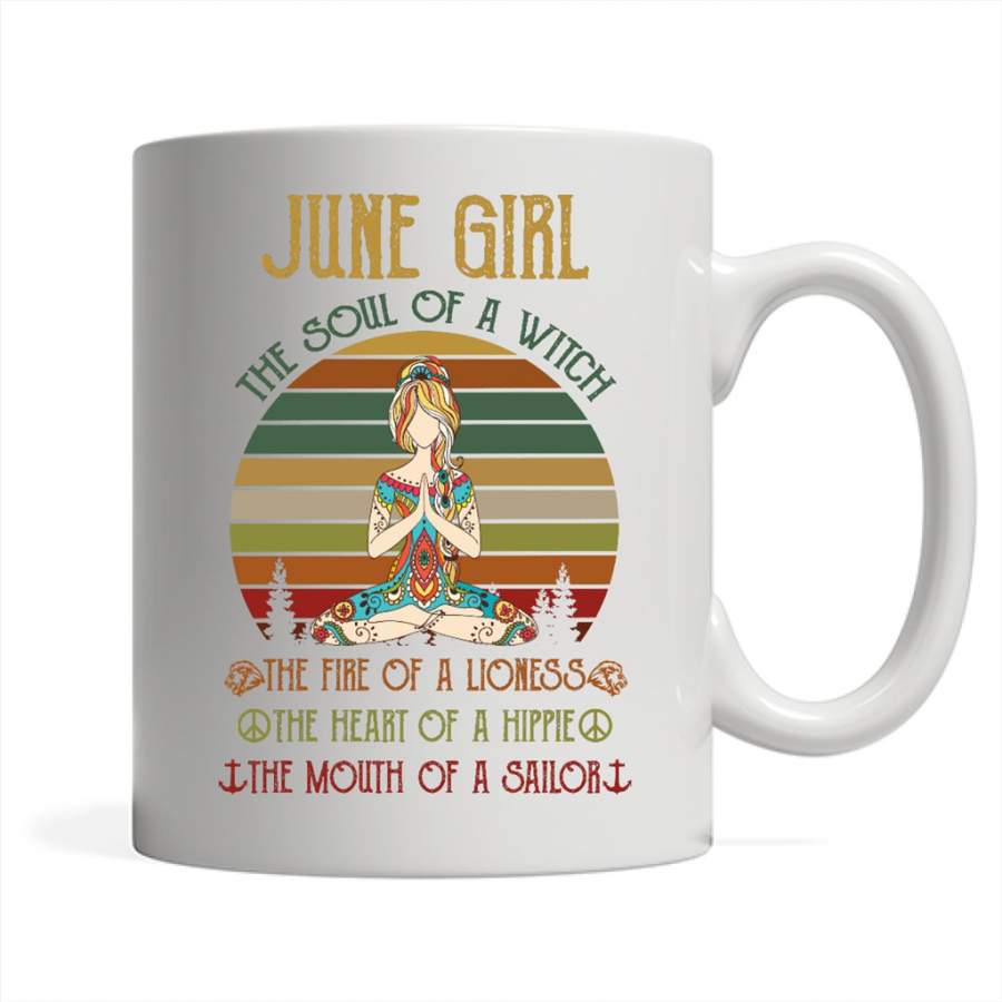 June Girl The Soul Of A Witch The Fire Of A Lioness The Heart Of A Hippie The Mouth Of A Sailor, Classic Vintage Retro – Full-Wrap Coffee White Mug