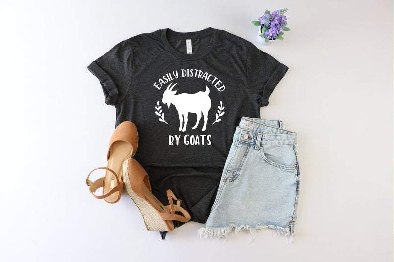 Easily Distracted By Goats Shirt, Farm Shirt, Country Shirts, Goat Shirt, Farm Tees, Women’S Goat Shirt, Country Girl Shirt,Goat Lover Shirt