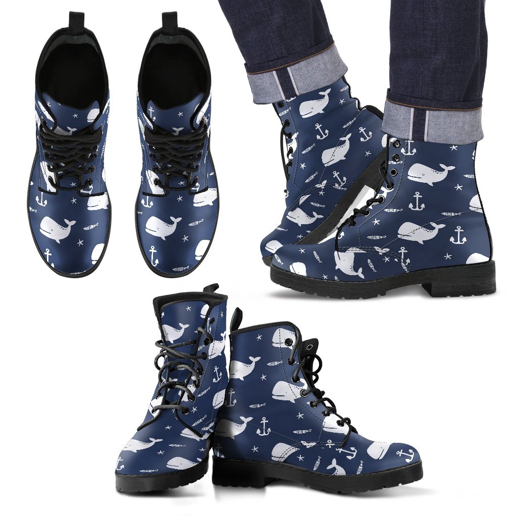 Pattern Print Humpback Whale Men Women Leather Boots Fashion Boots Custom Shoes