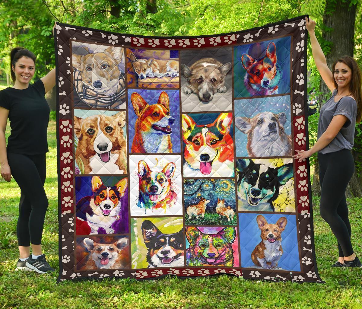 Colorful Corgi Dog Quilt Blanket For Corgi Lover