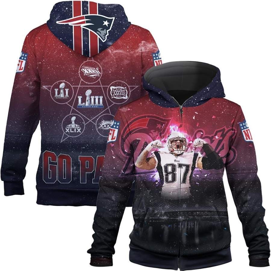 3D Hoodie Rob Gronkowski New England Patriots 6X Super Bowls Champions 382 style