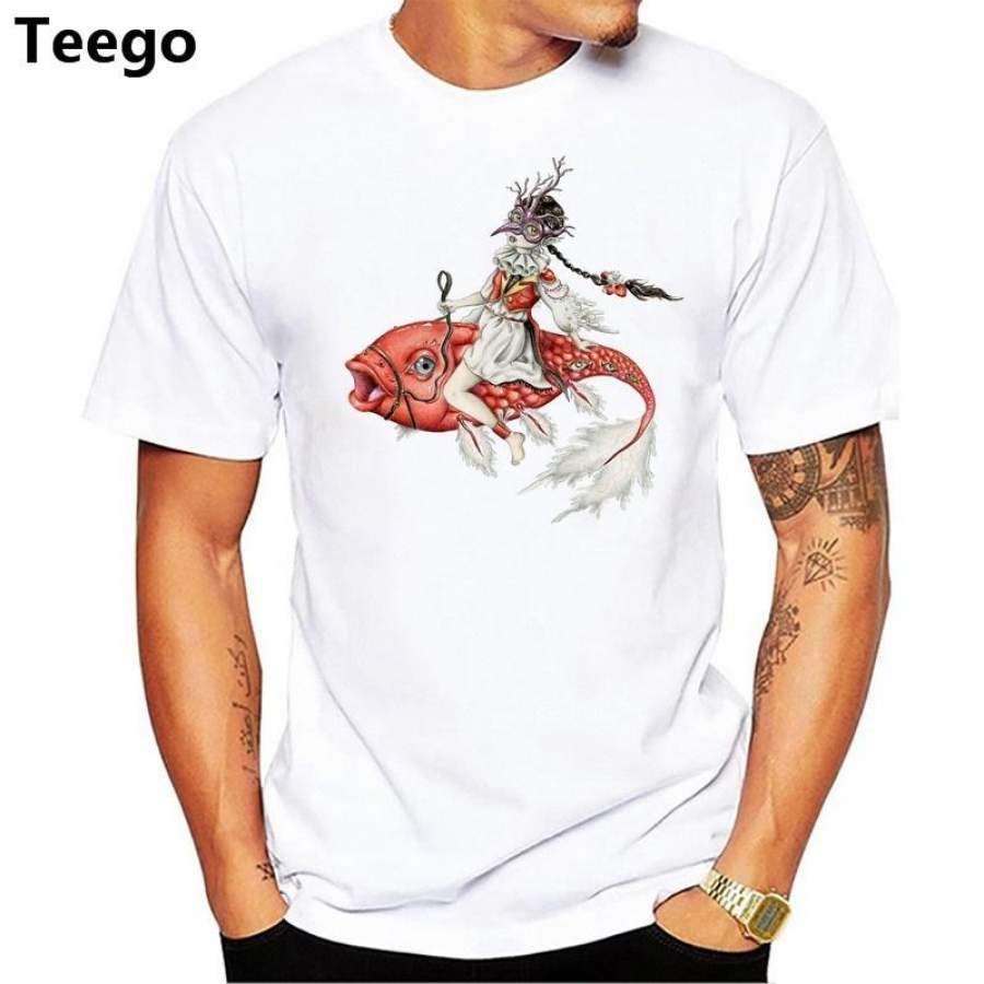 Summer Men Fish Printed T Shirt Fashion Novelty Cotton Short Sleeve Cool Tees Tops Homme Clothes