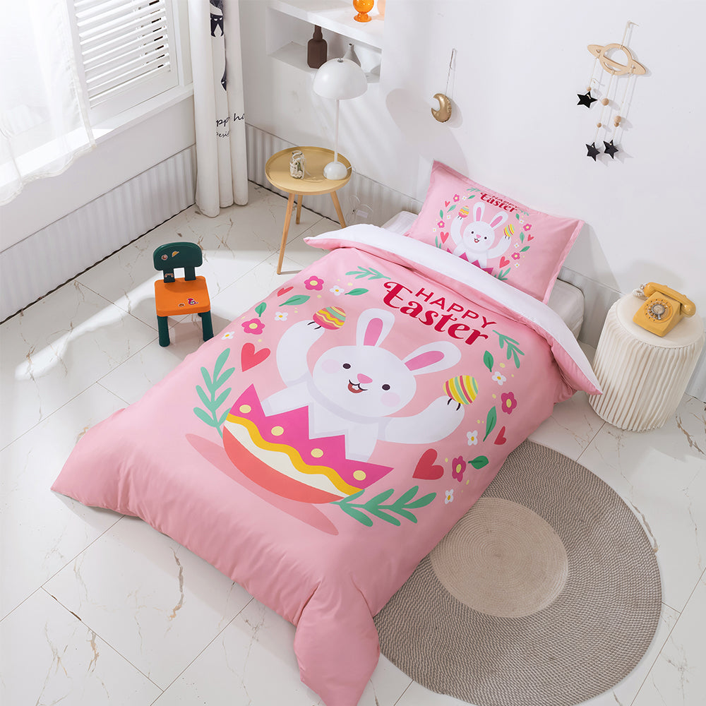 3D Cartoon Pink Rabbit Floral Quilt Cover Set Bedding Set Duvet Cover Pillowcases 99