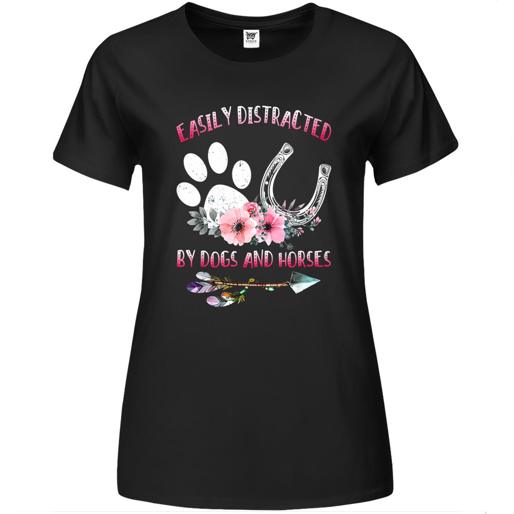 Horse Shirts For Women Easily Distracted By Dogs And Horses Premium Womens Tshirts