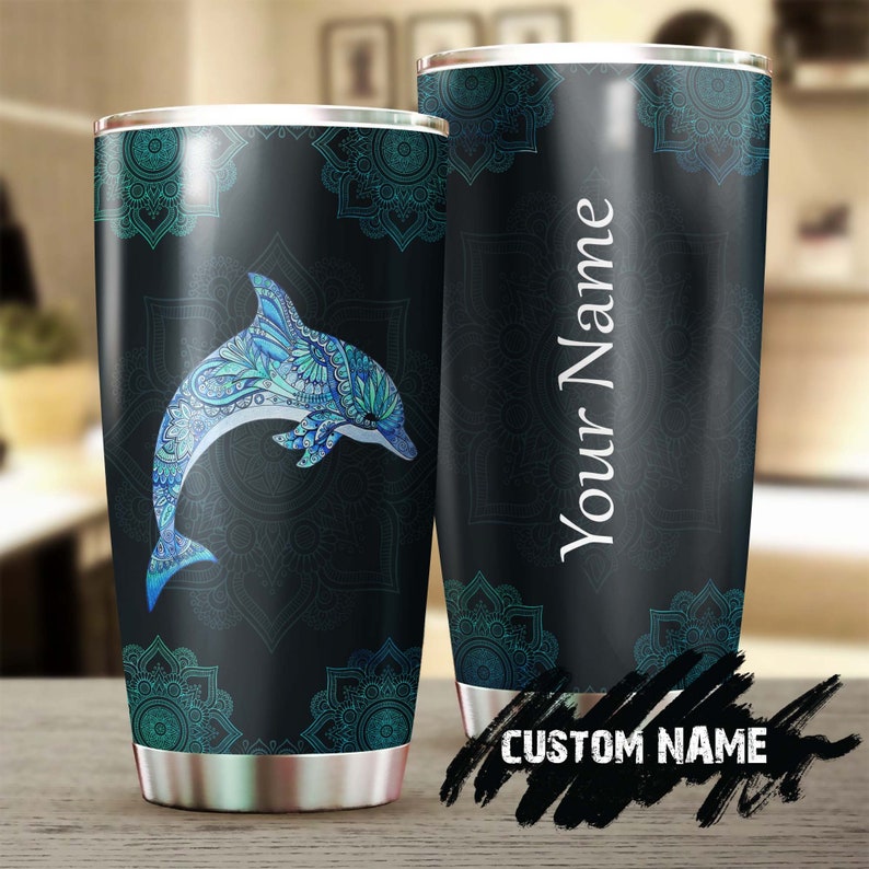 Blue Dolphin Mandala Personalized Tumbler-Dolphin Tumbler-Meaningful Christmas Gift Birthday Gift For Her Gift Dolphin Lover