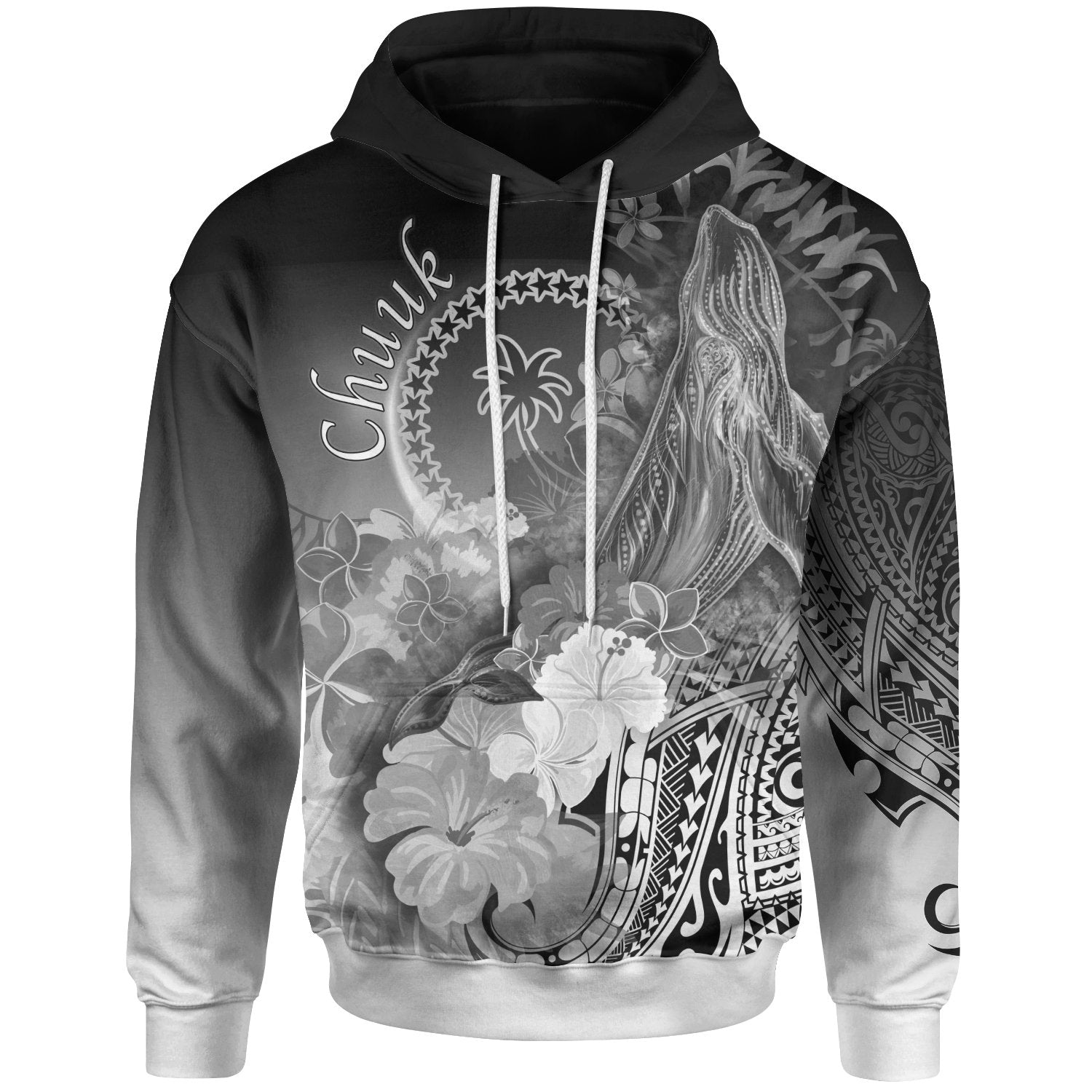 Chuuk Hoodie – Humpback Whale With Tropical Flowers (White)