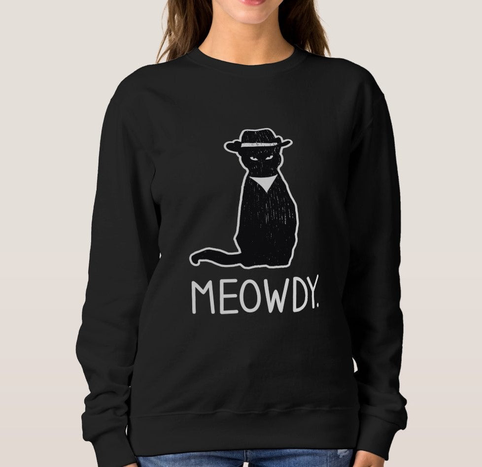 Meowdy Funny Cat Wearing Cowboy Hat Texas  Gift For Men Women Standard Crew Neck Sweatshirt