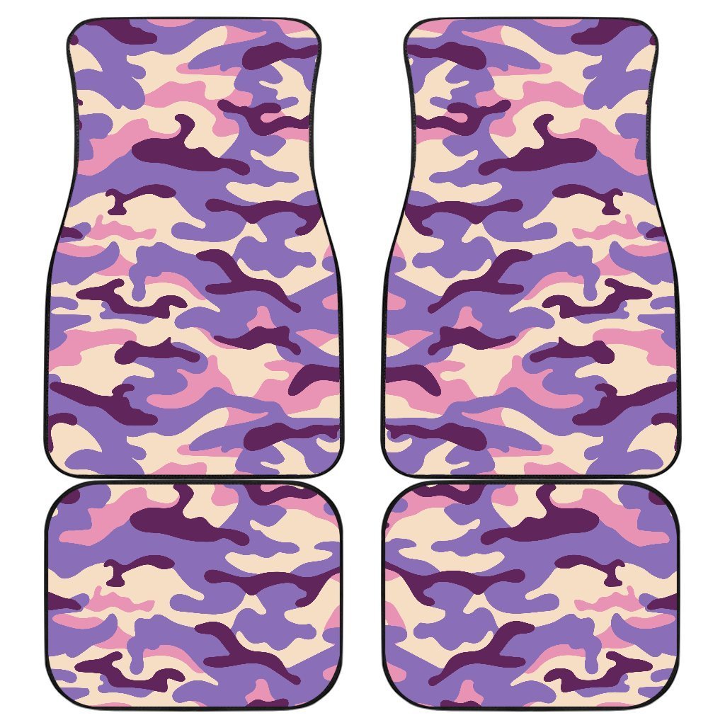 Pastel Purple Camouflage Print Front And Back Car Floor Mats, Front Car Mat