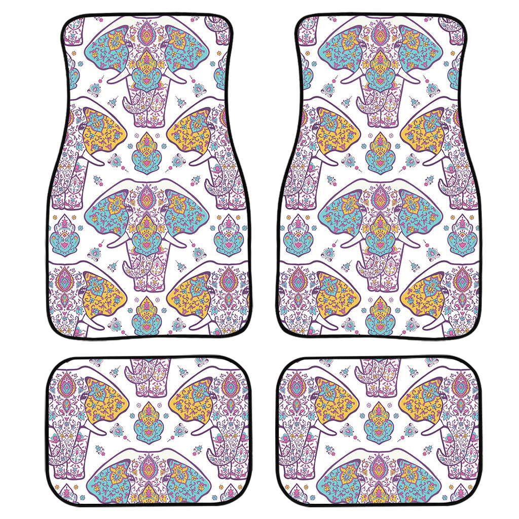 Indian Flower Elephant Pattern Print Front And Back Car Floor Mats