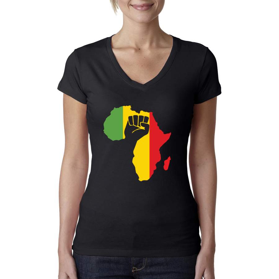 Love Africa Pride Map Black Power Fist Freedom Black History Month Gift Black Pride Womens Junior Fit V-Neck Tee