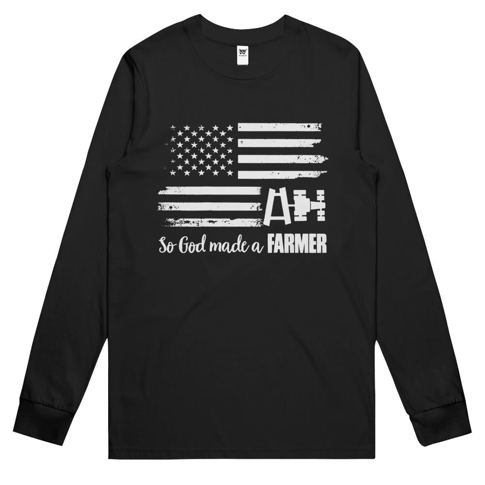 American Flag Tractor So God Made A Farmer Gift Long Sleeve T Shirts