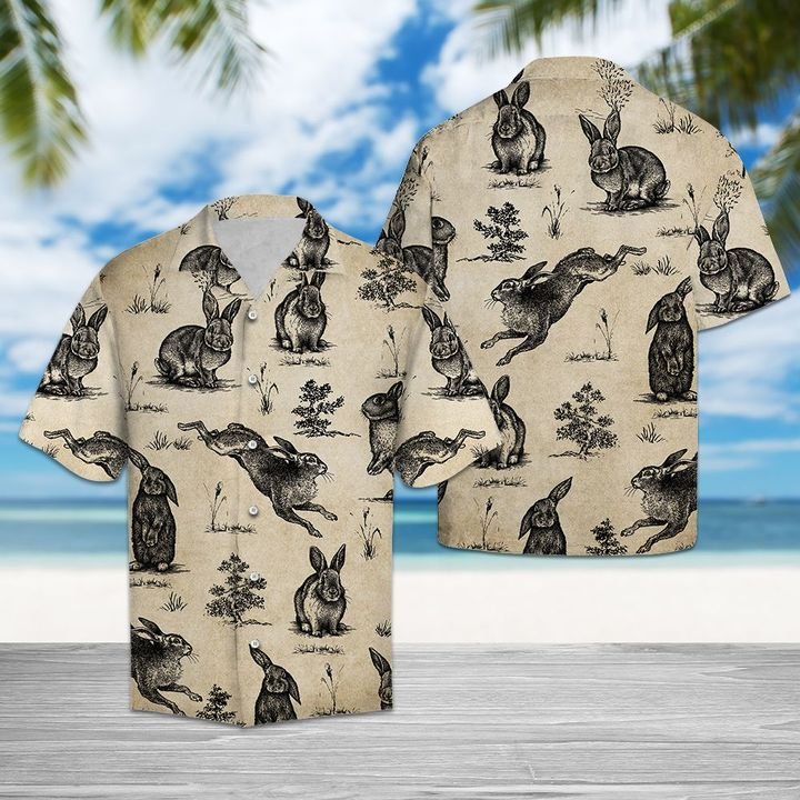 Vintage Rabbit Hawaiian Shirt Summer Button Up For Men, Women, Couple