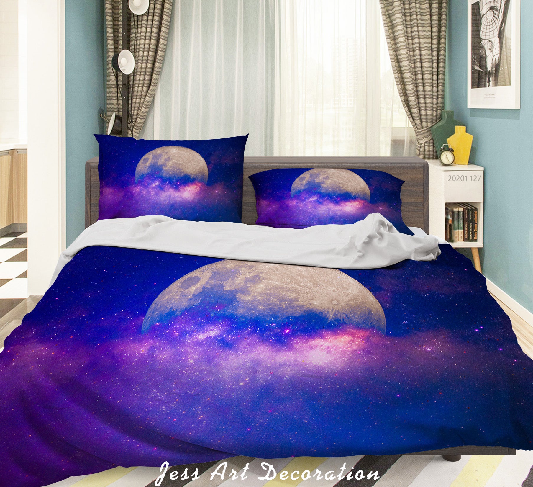 3D Space Moon Planet Colorful Nebula Quilt Cover Set Bedding Set Duvet Cover Pillowcases Lxl