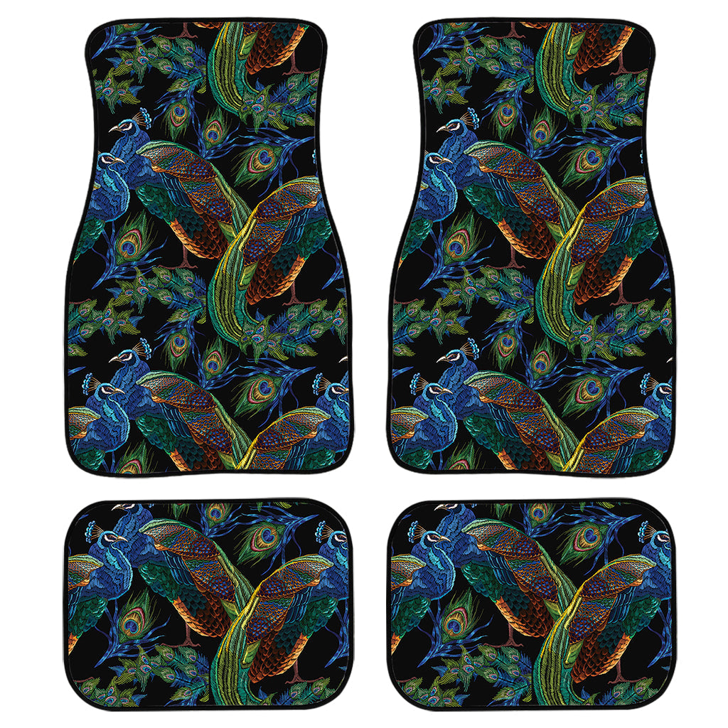 Embroidery Peacock Pattern Print Front And Back Car Floor Mats, Front Car Mat