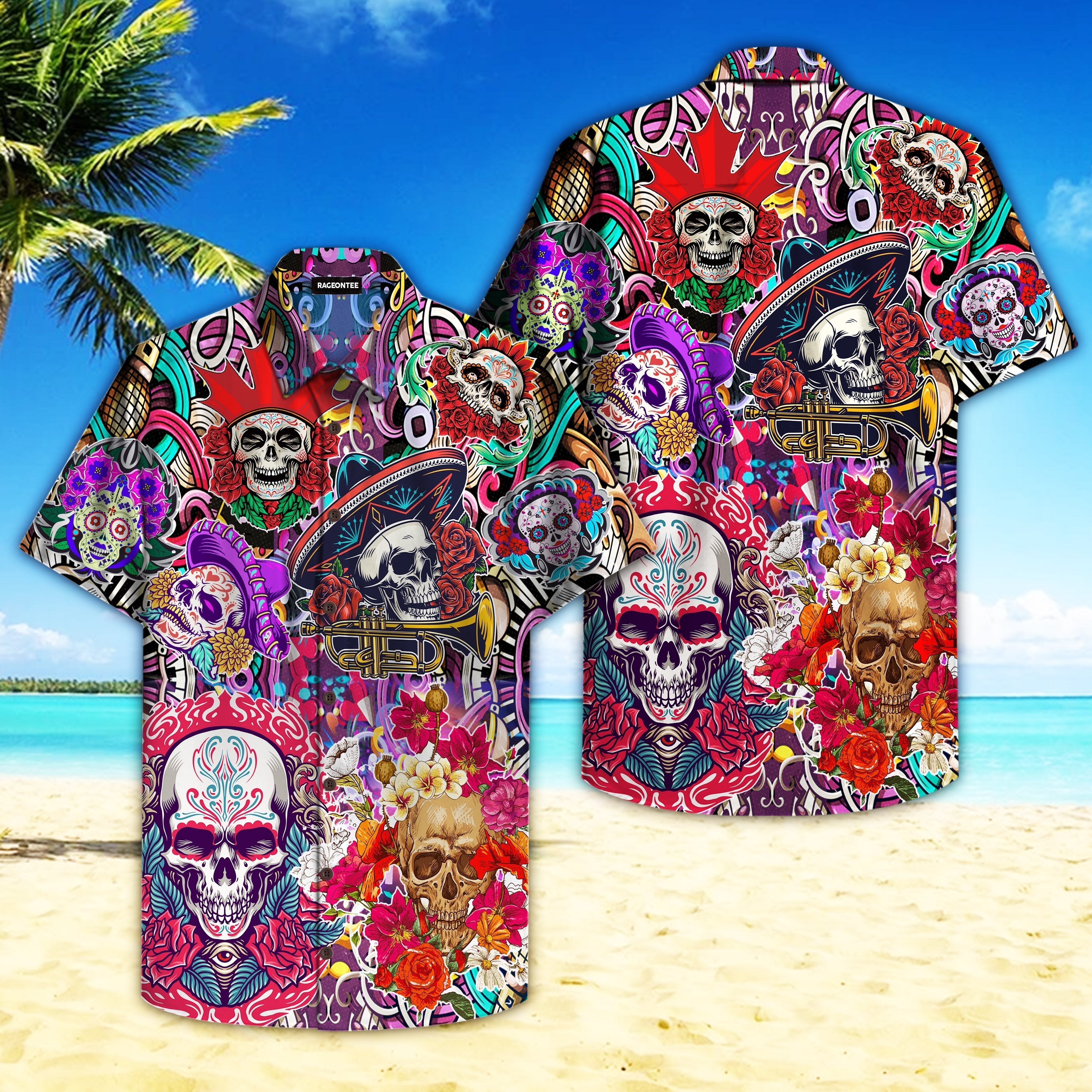 Cool Skull Day Of The Dead Hawaii Shirt For Men And Women Ha23346