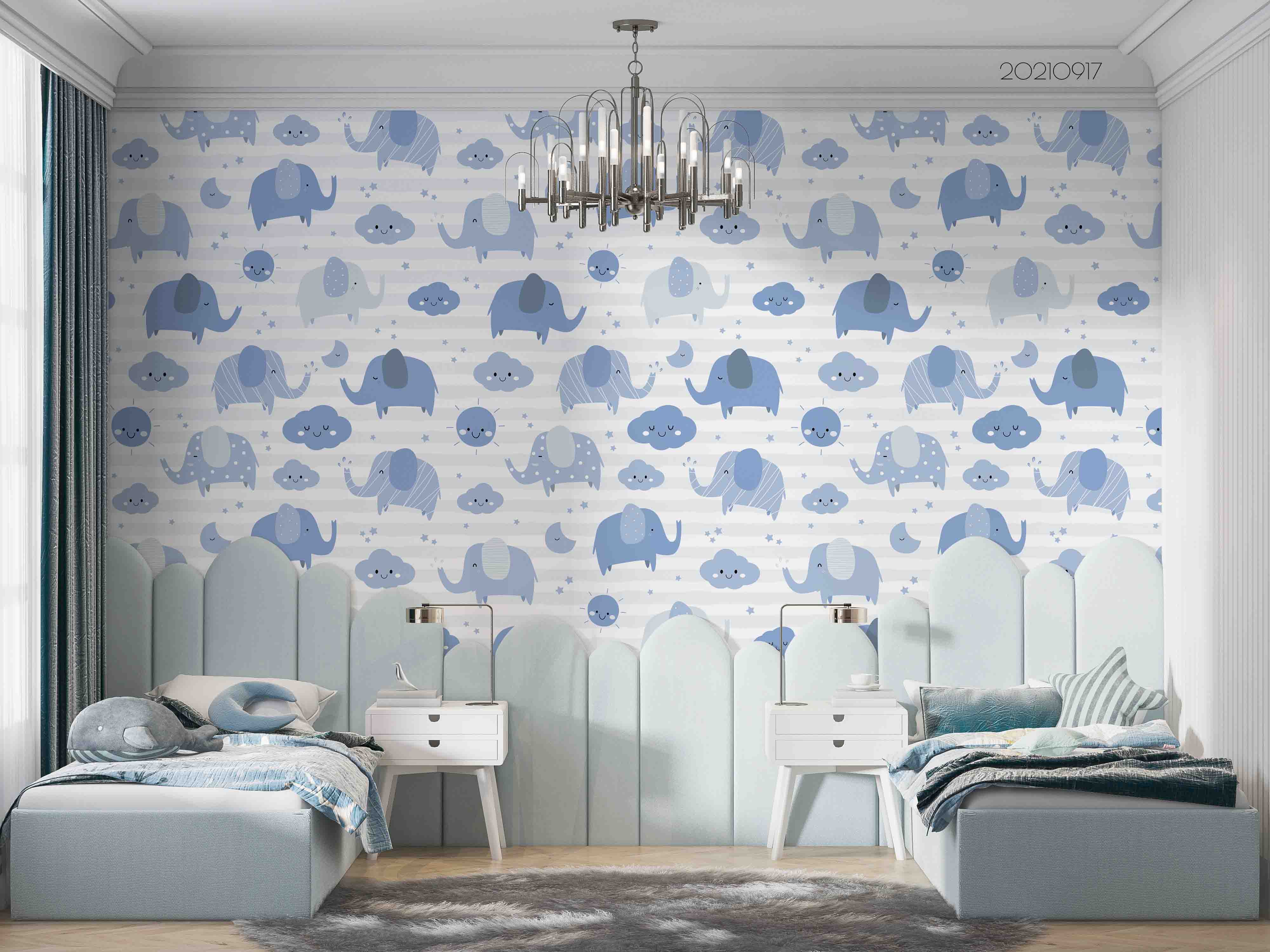 3D Cartoon Animal Blue Elephant Wall Mural Wallpaper Lqh 168