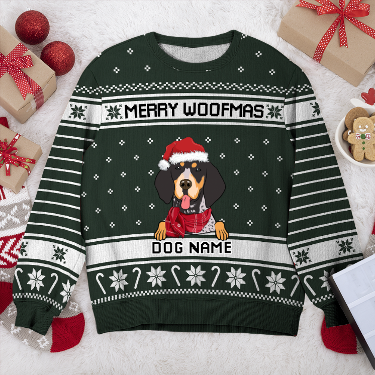 Bluetick Coonhound Merry Woofmas Personalized Sweater, Dog Ugly Christmas Sweater