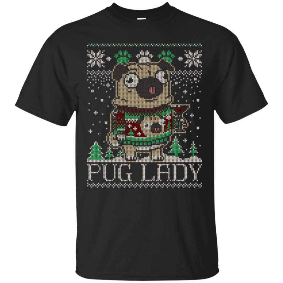 Womens PUG LADY Shirt Pugly Christmas Sweater Pug Lover Tee