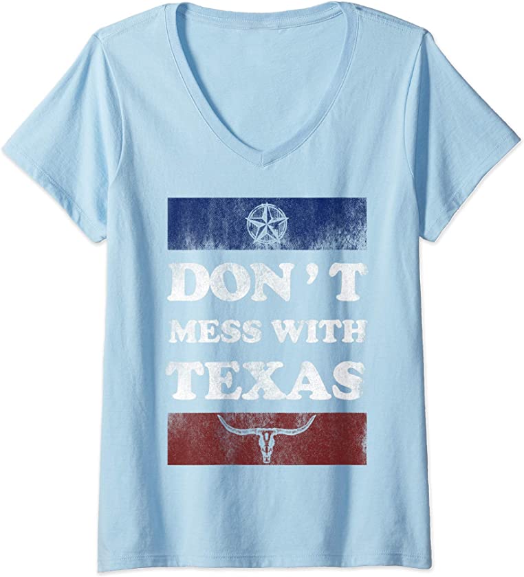 Womens Vintage Don’t Mess With Longhorn Lone Star State Texas Shirt V-Neck T-Shirt