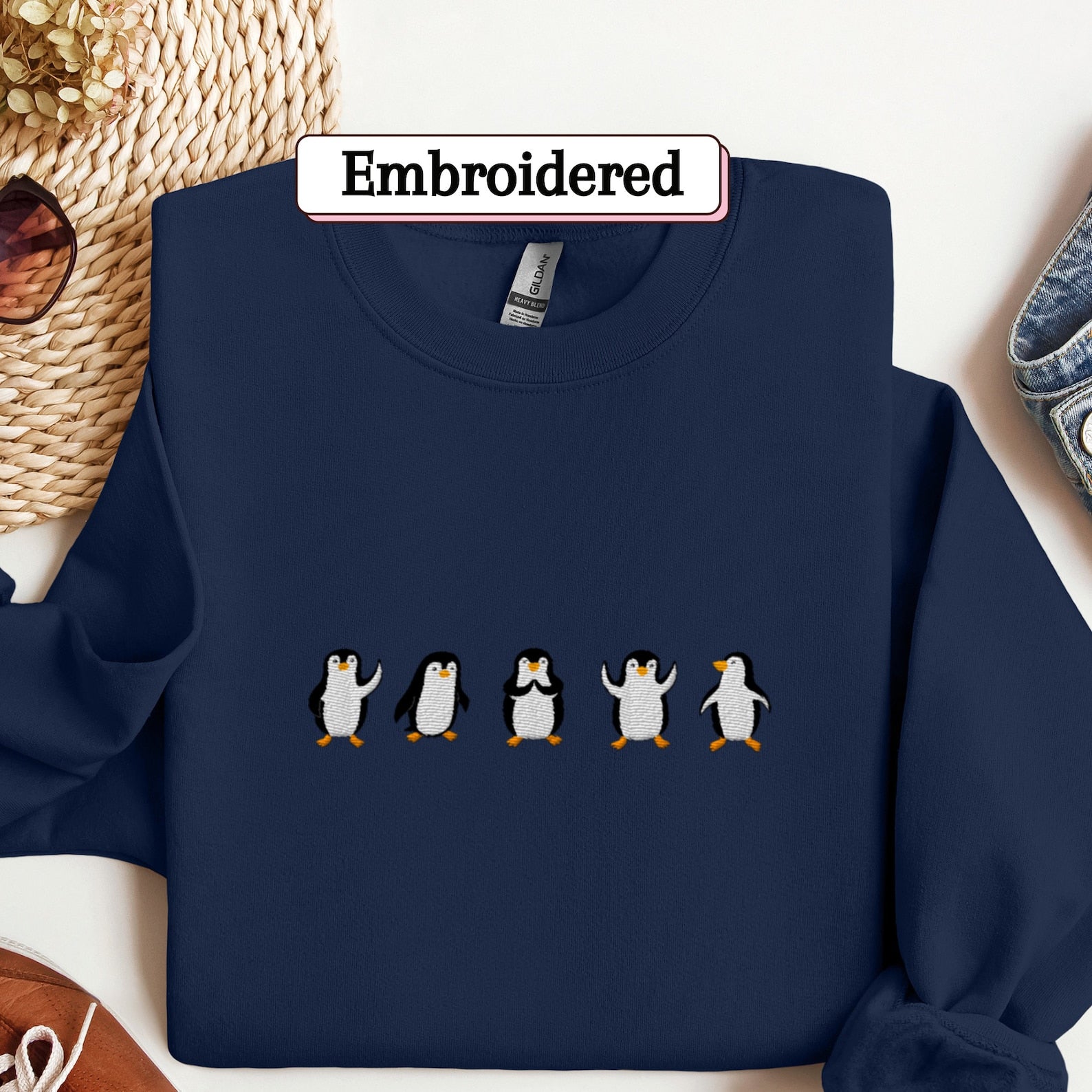 Cute Penguin Embroidered Sweatshirt 2D Crewneck Sweatshirt All Over Print Sweatshirt For Women Sweatshirt For Men Sws5180