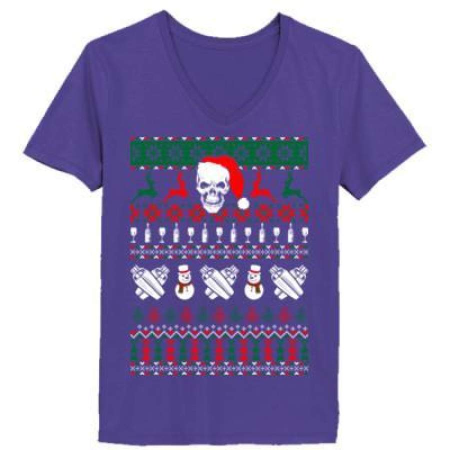 AGR Bartendar Ugly Christmas Sweater – Ladies’ V-Neck T-Shirt