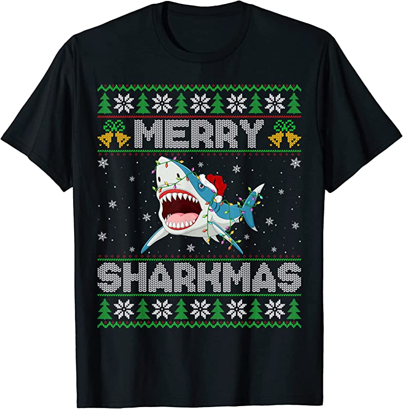 Ugly Shark Christmas Pajama Matching Funny Merry Sharkmas T-Shirt