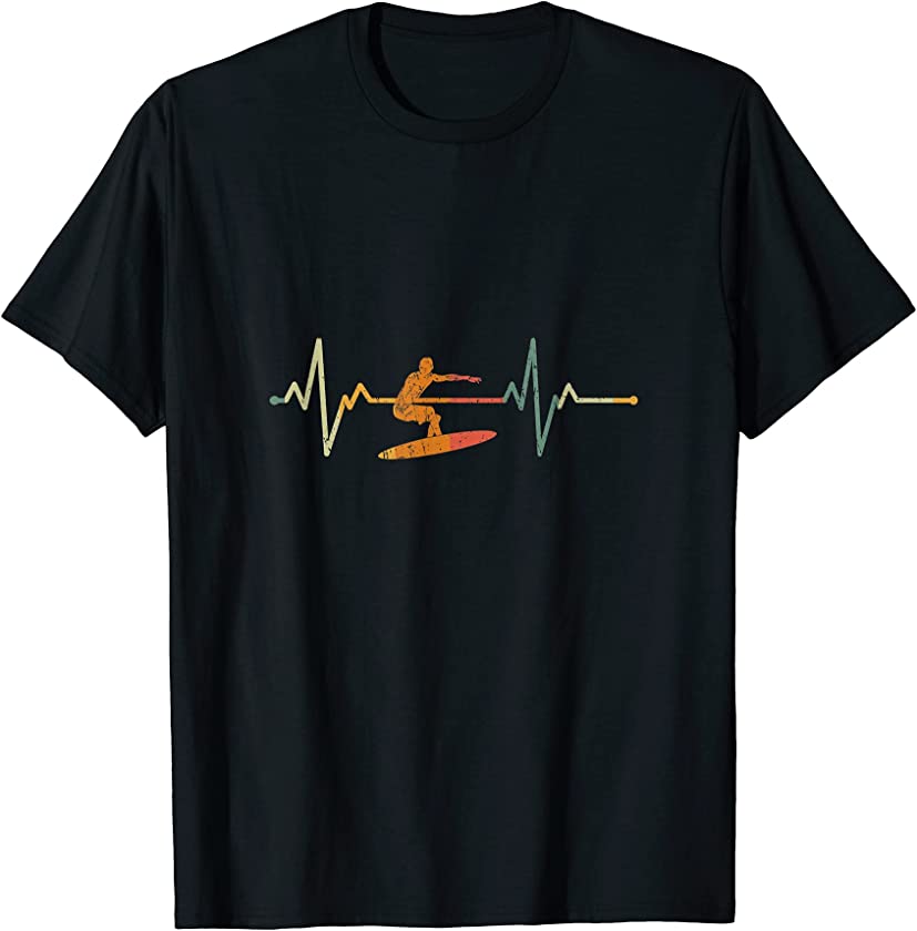 Vintage Surf Surfer Gift Heartbeat Waves Surfing T-Shirt