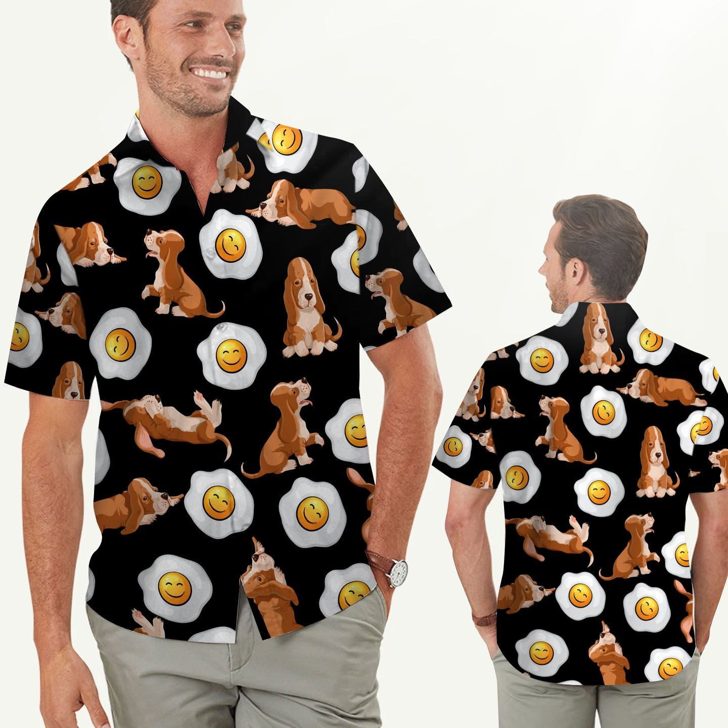 Baset Hound Cute Eggs Tropical Men Hawaiian Shirt For Dog Lovers In Summer